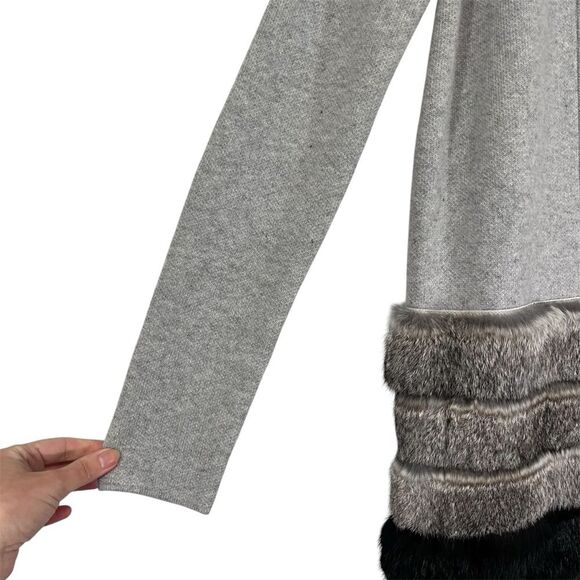 The Cashmere Project Rabbit Fur Trim Open Front Cardigan Sweater Grey XS - Picture 4 of 9
